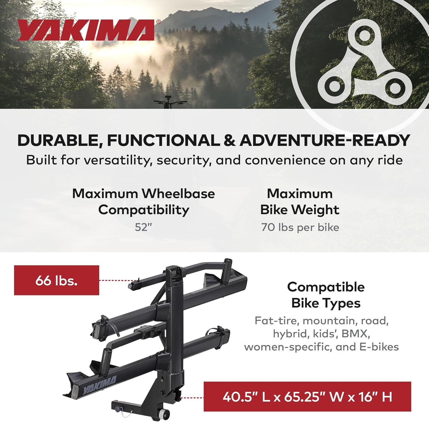 image:imageYakima 2Bike Platform Hitch Rack Tilting Bike Carrier StageTwo 2  HeavyDuty Bicycle Storage Equipment and Accessories for Vehicles
