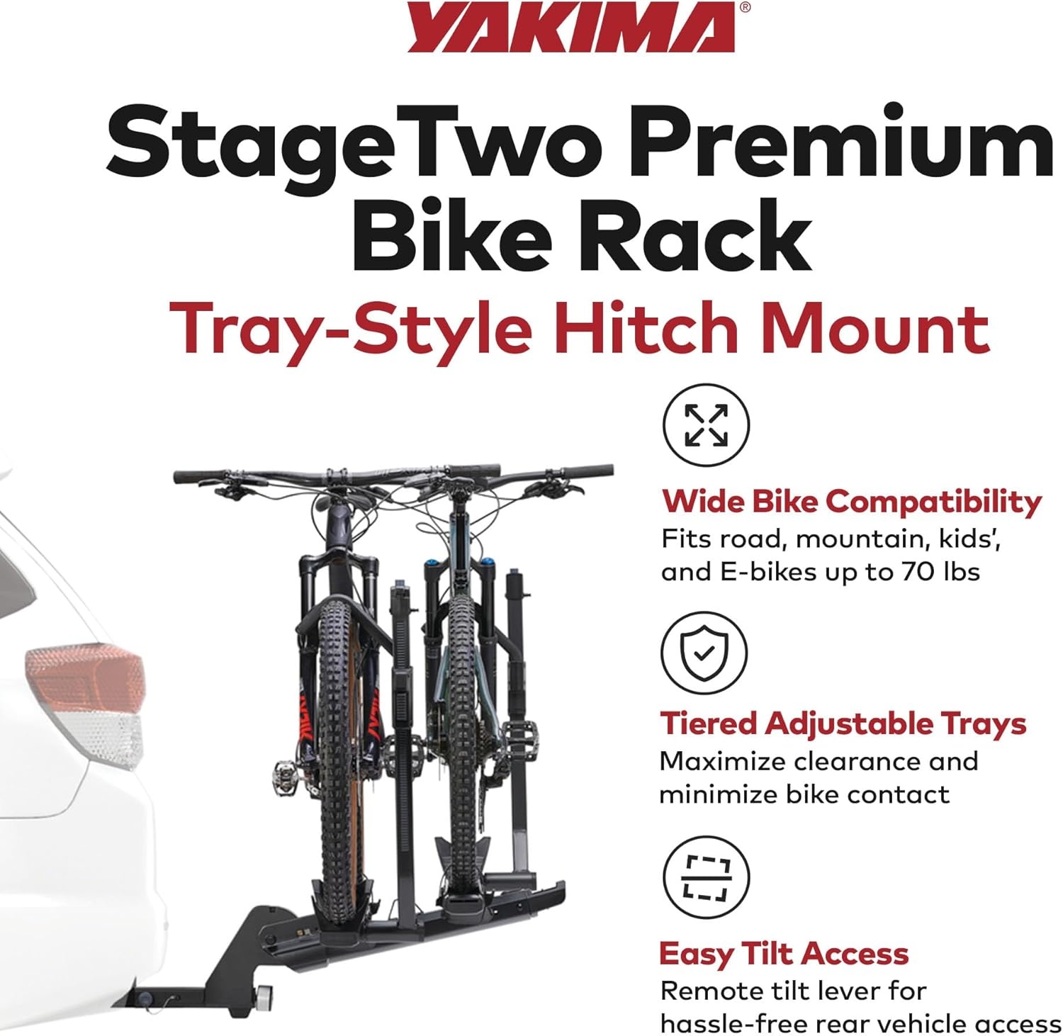 image:imageYakima 2Bike Platform Hitch Rack Tilting Bike Carrier StageTwo 2  HeavyDuty Bicycle Storage Equipment and Accessories for Vehicles