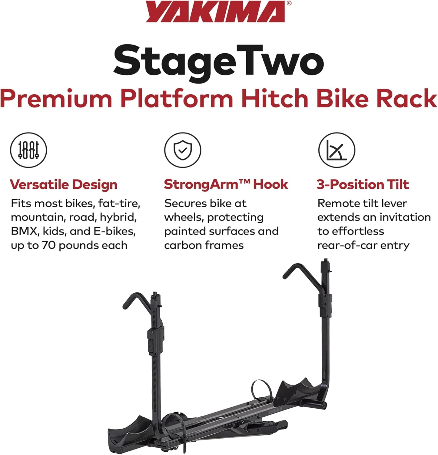 image:imageYakima Platform Hitch Bike Rack Rear Vehicle Bicycle Carrier w Tilting Tray for 2 Bikes Fits 16 to 29 Inch Wheel Size StageTwo 2 Anthracite